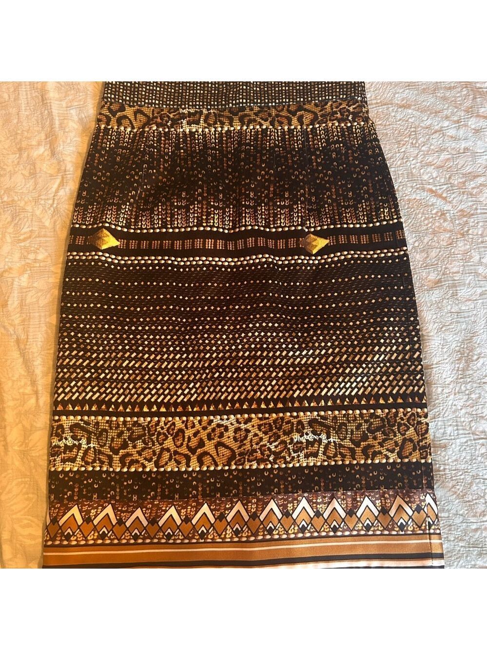 Roberto Cavalli CLASS Black and Gold Patterned Pencil Skirt